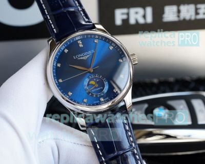 Swiss Copy Longines Master Collection Moonphase Watch Blue Dial With Leather Strap